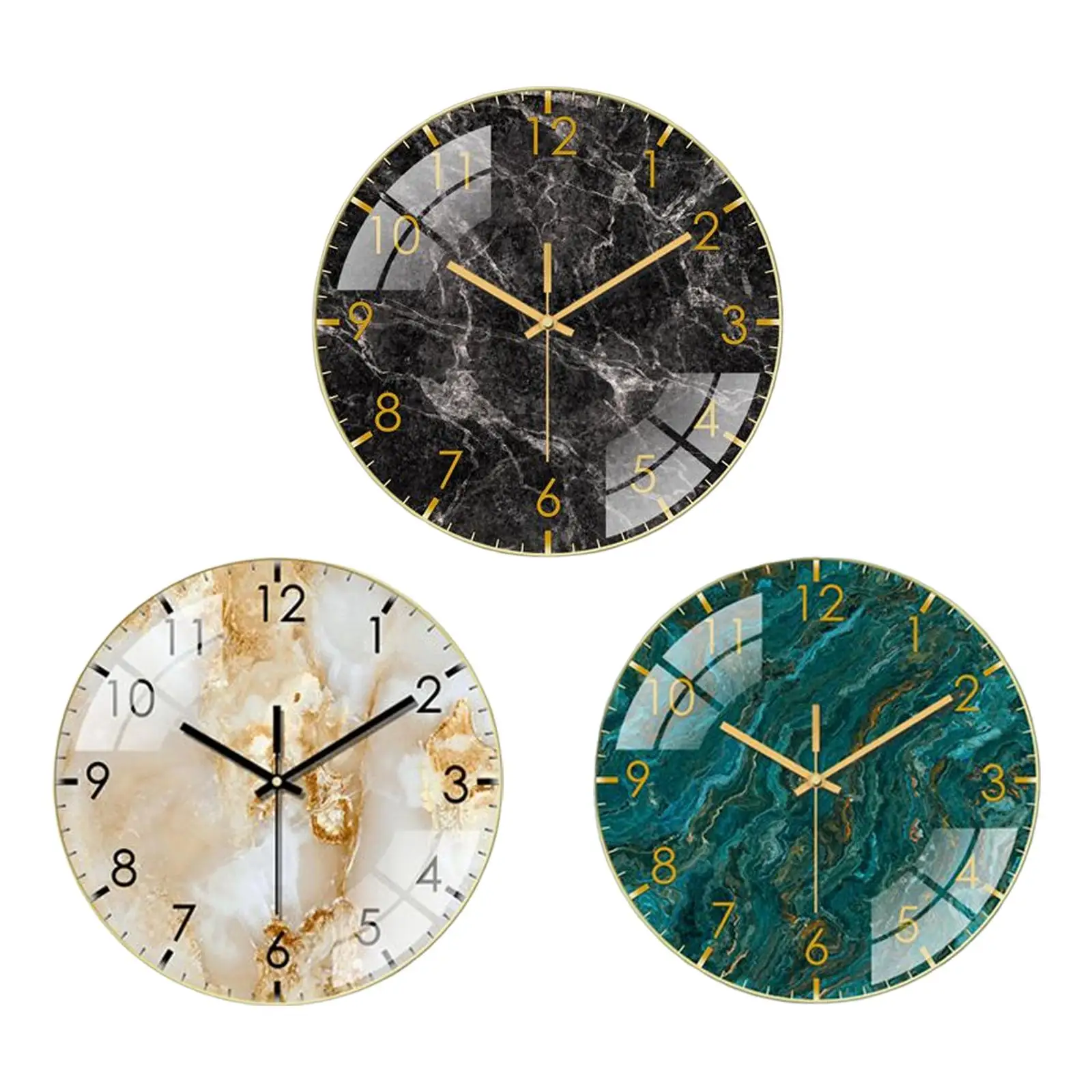 Modern Wall Clock Marbling 12 inch Battery Operated Round Silent Analog Non Ticking for Living Room Bedroom Home