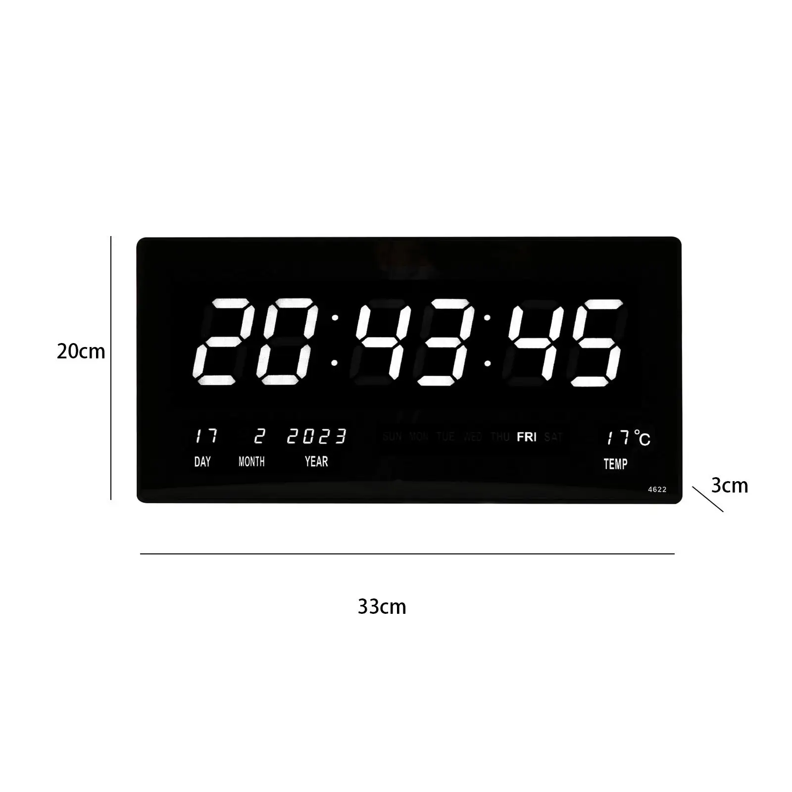 Electric Rectangle Wall Clock USB Day of Week Wall Mountable with Calendar