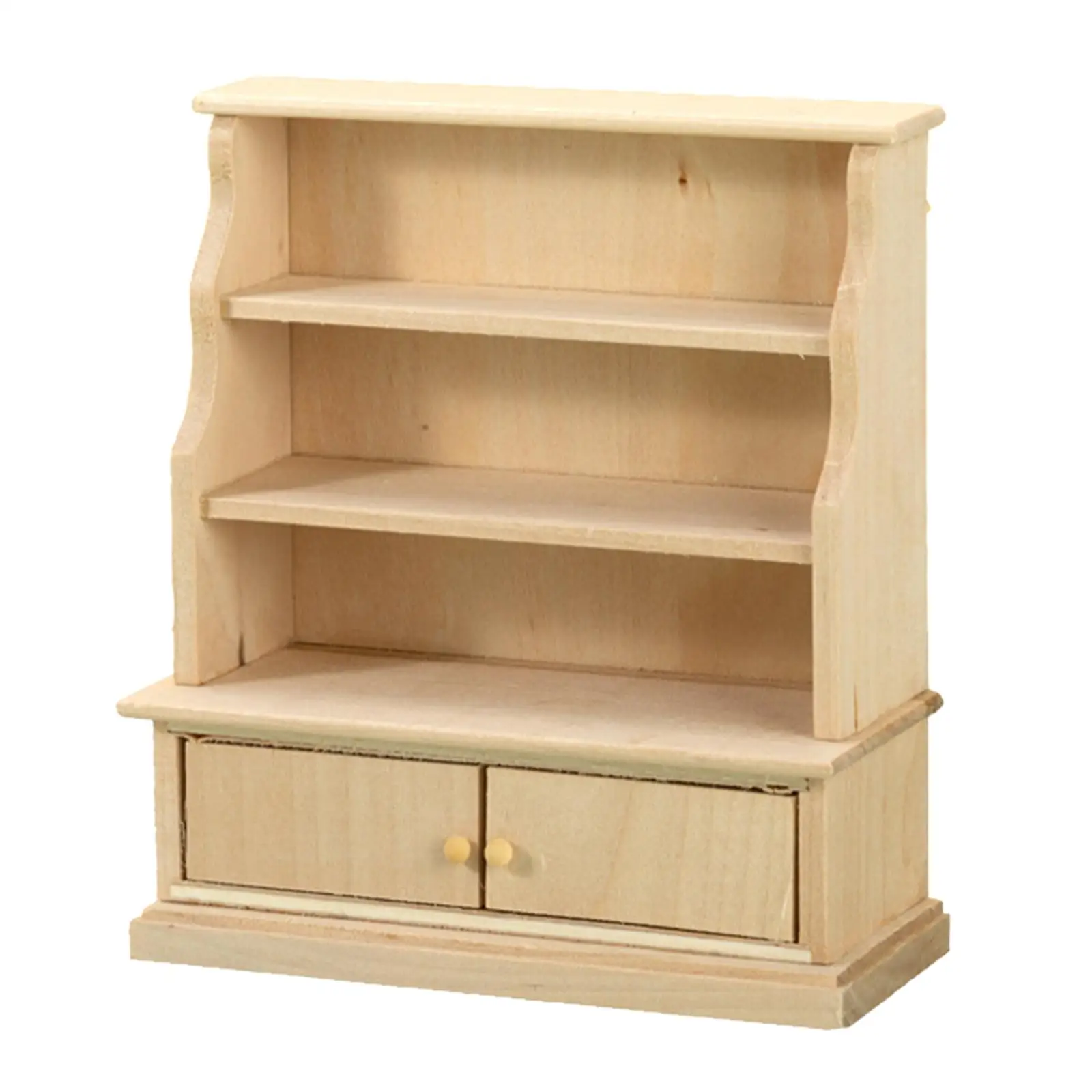 Miniature Cabinet Display Shelves Bookshelf Unpainted Bookcase for 1:12