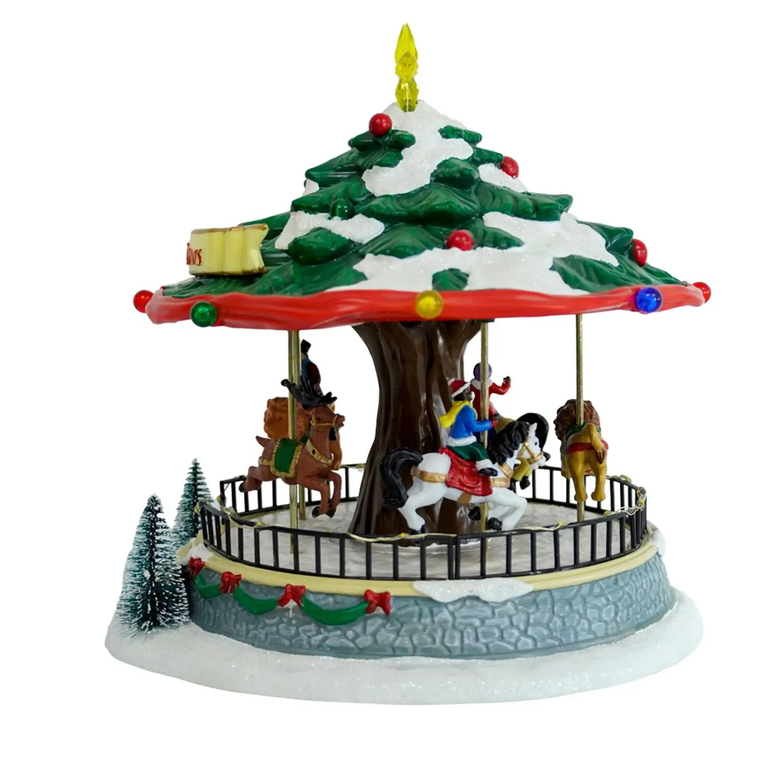 Lighted Christmas Carousel Music Box Carousel Statue Decorative Musical Box Tabletop Ornament for Holiday Indoor Home Decor