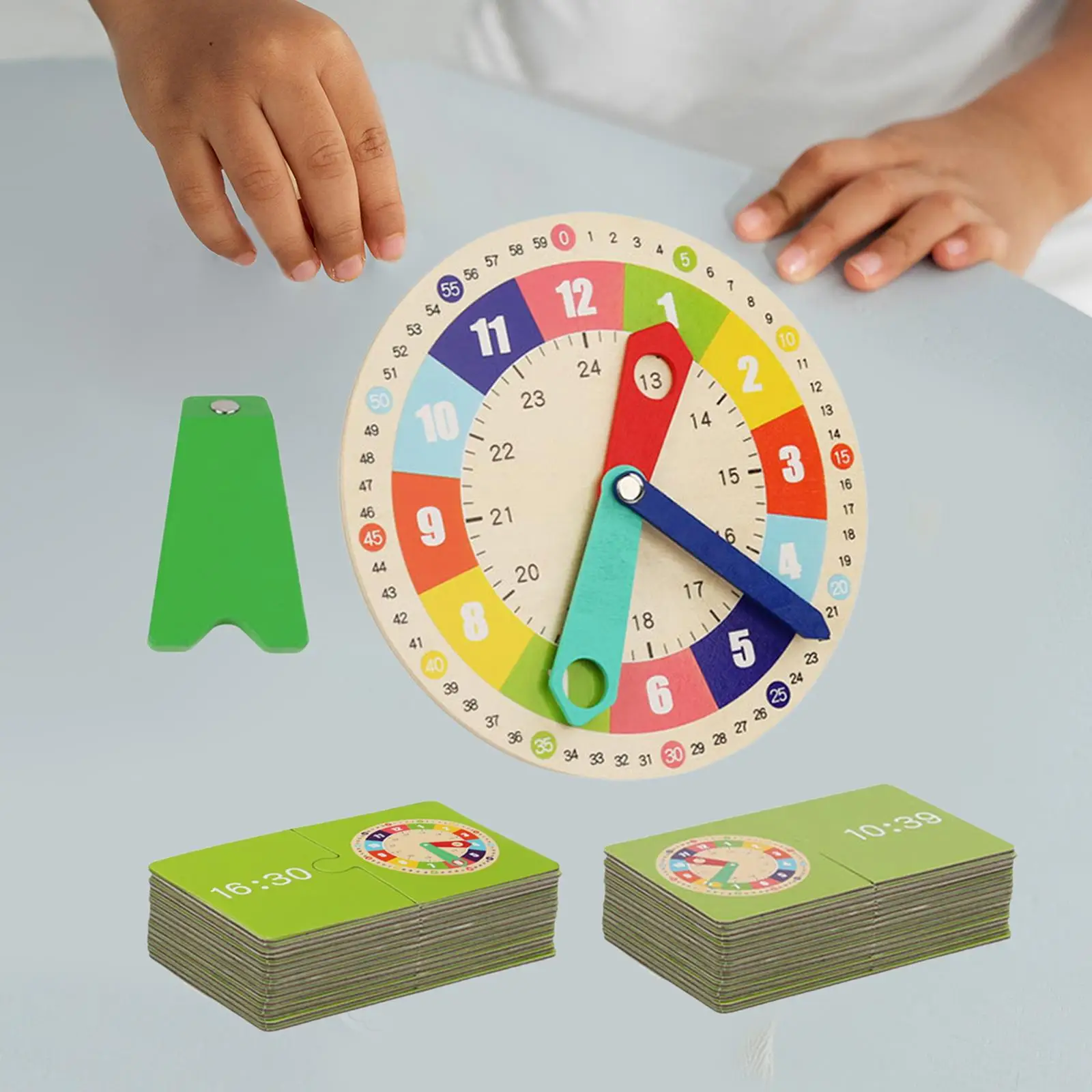 Wooden Clock Kids Toys Preschool Learning Life Skills Training Games Wooden Card Clock for Kindergarden Children Toddlers Baby