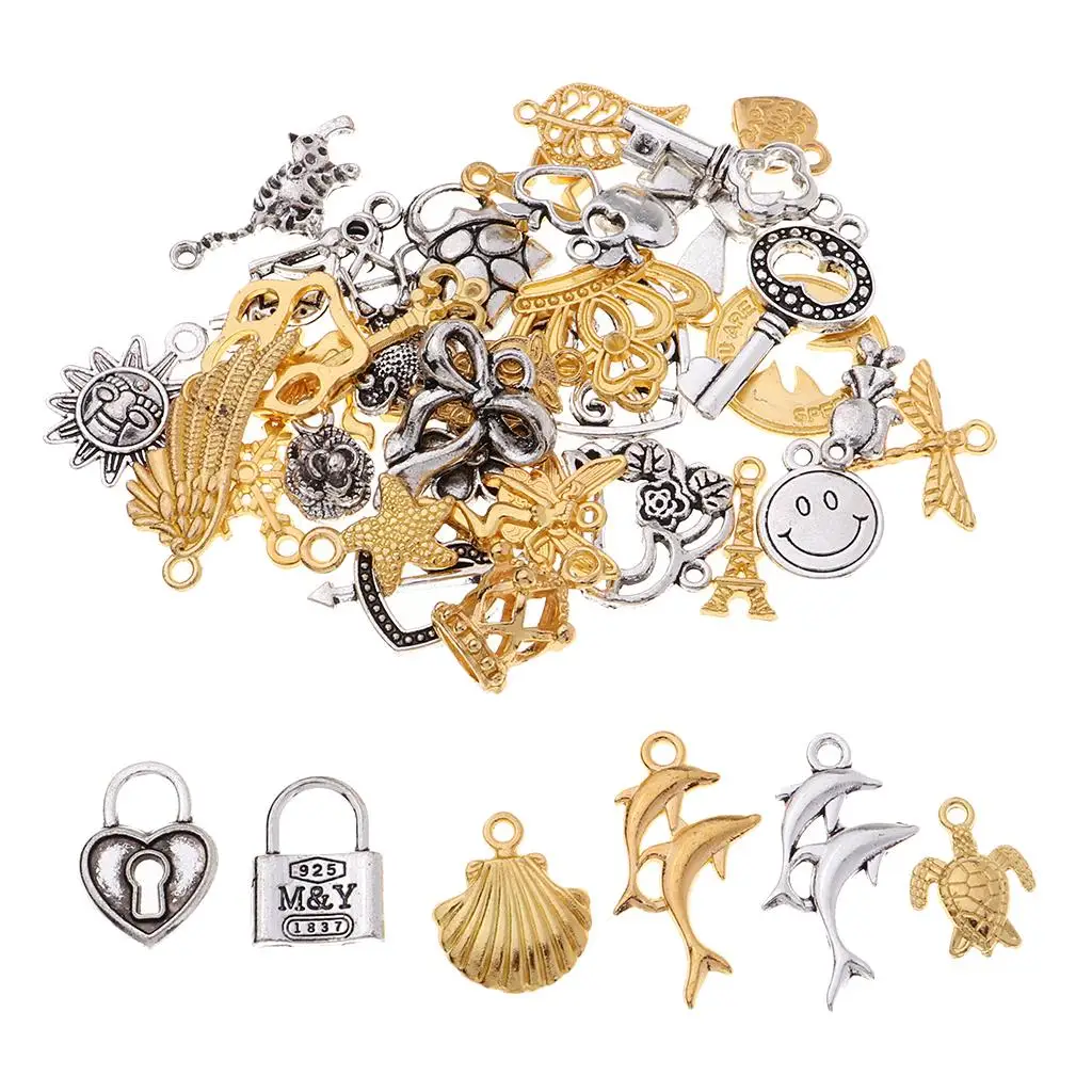 Jewelry Craft Designs - 40 Vintage Mixed Metal Charms Pendants DIY Findings