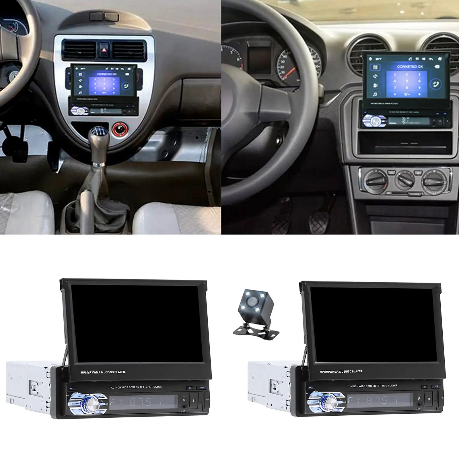 7 inch Retractable Car Stereo Radio Bluetooth Player 1080P Screen