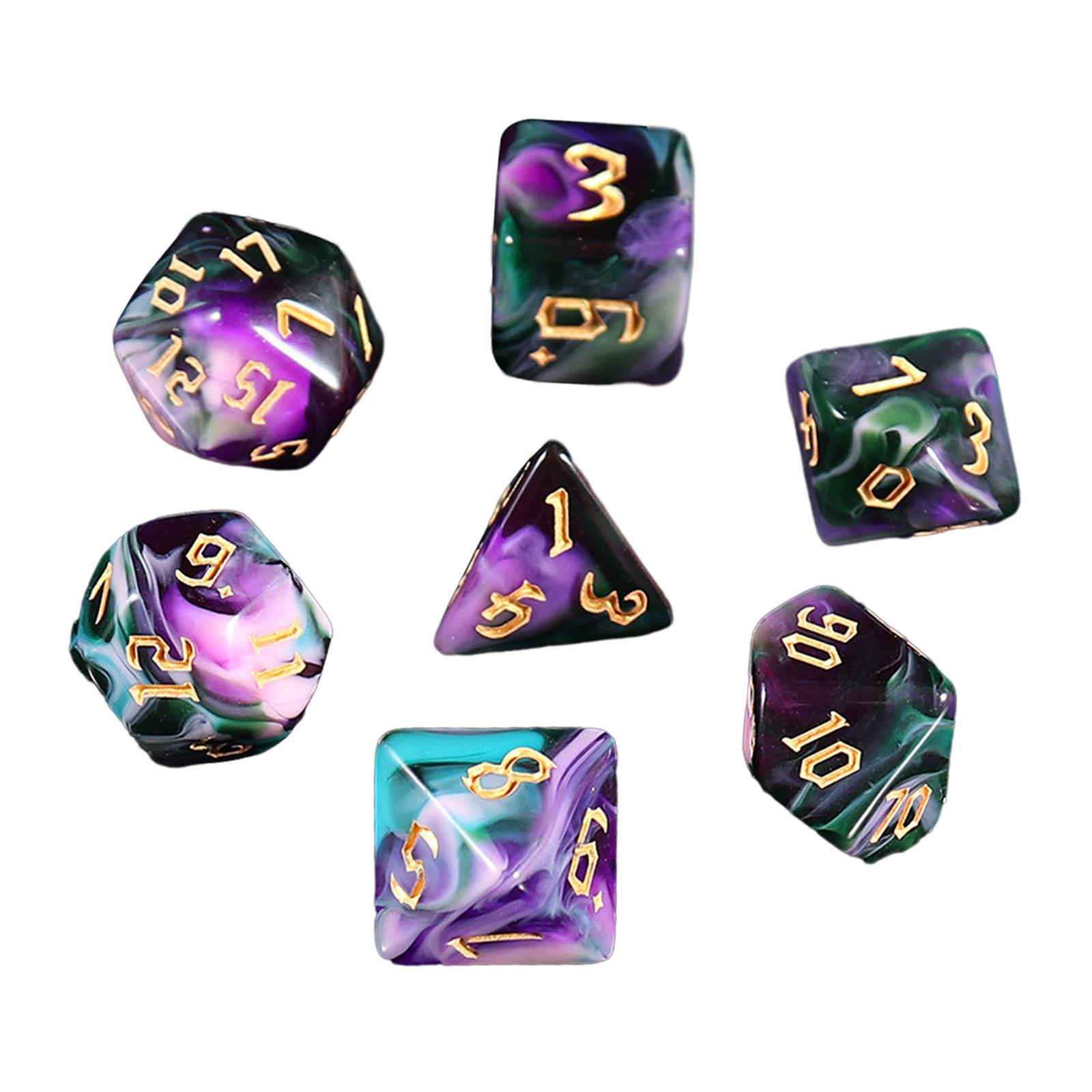 7x Multi Sided Dices Table Games Party Toys Acrylic Dices D4 D8 D10 D12 D20 Dices for RPG Role Playing Teaching Card Games