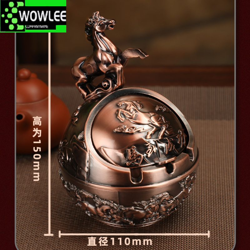 CENDRIER,6--Cendrier Rétro Avec Couvercle En Alliage De Zinc, Grand