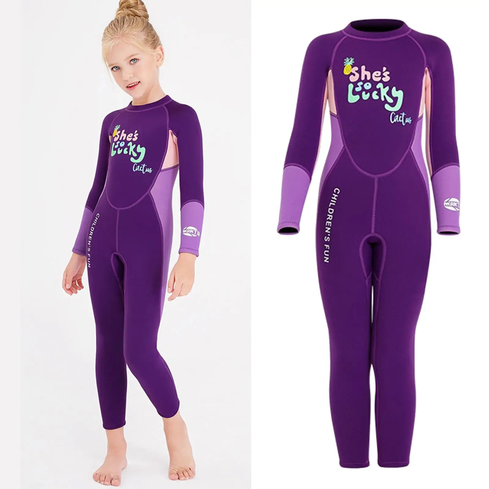 Kids Girls Dive Wetsuit Neoprene Warm Swimsuit Zipped Stretch Beach Swimwear