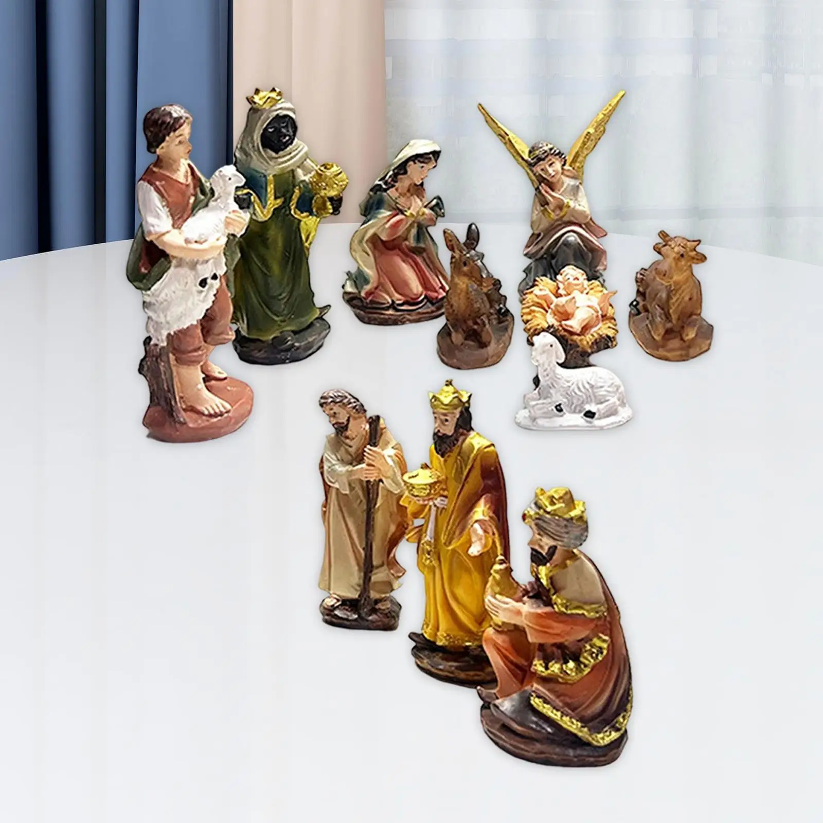 Nativity Scene Figurine Christmas Christian Holy Family Spiritual Decor Sculpture Birth of Jesus Statue Set for Desk Xmas Gifts