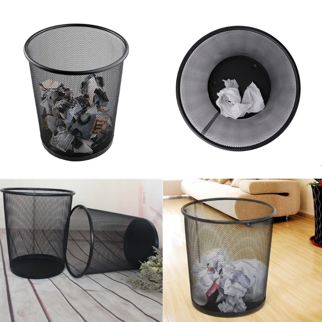 Metal Mesh Round Trash Can Without Lid Office Rubbish Paper Basket  Organizer Kitchen Bedroom Simple Waste Bins Cleaning Tools - AliExpress