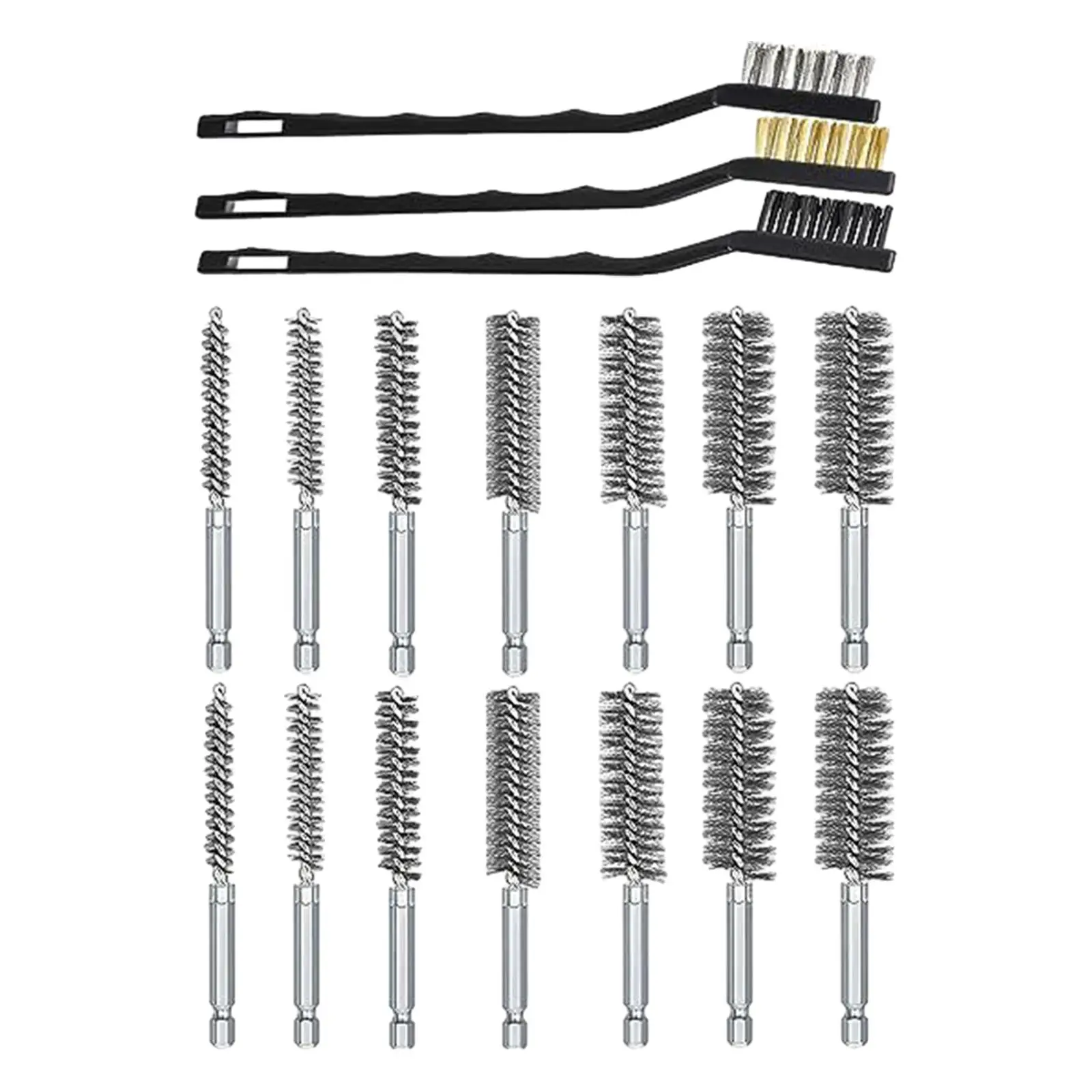 Wire Bore Brush Set Cleaning Wire Brushes with Handle Accessories Sturdy 1/4 inch Hex Shank for Power Drill Impact Driver