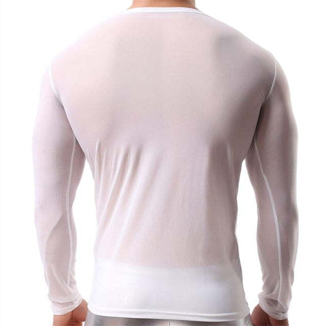 Mens Undershirt Gay clothing Nylon Mesh Shirt See Through Sheer Long  Sleeves T Shirts Sexy transparent shirt Underwear - AliExpress