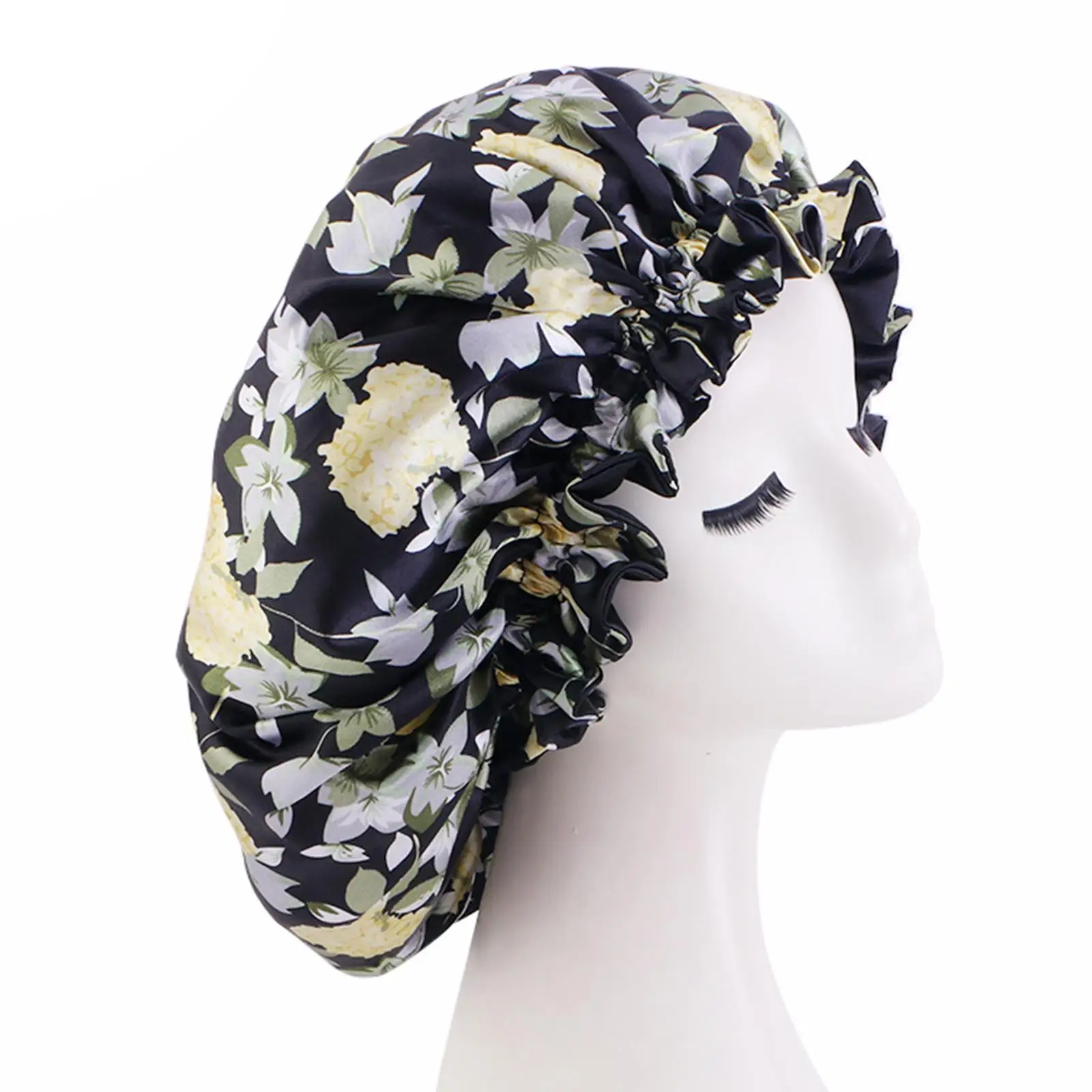 Hair Bonnet Caps Reversible Satin Double Silk Layer Night Caps for Women Night Sleeping