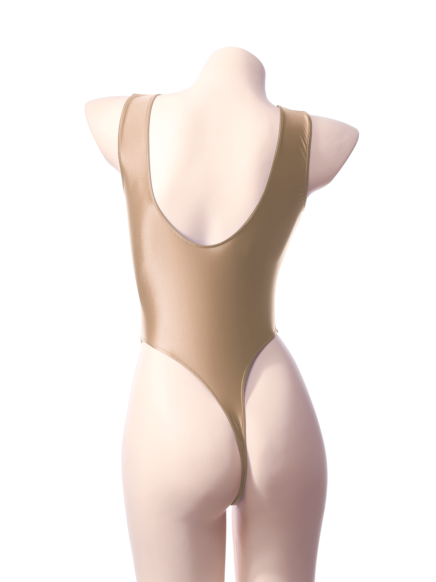 Ölglänzender Damen-Badeanzug, ärmellos, hoch geschnittener Tanga-Body, einteilige Badebekleidung, Yoga, Sport, Fitnessstudio, Fitness, Badeanzug, Kostüm – Detail 4