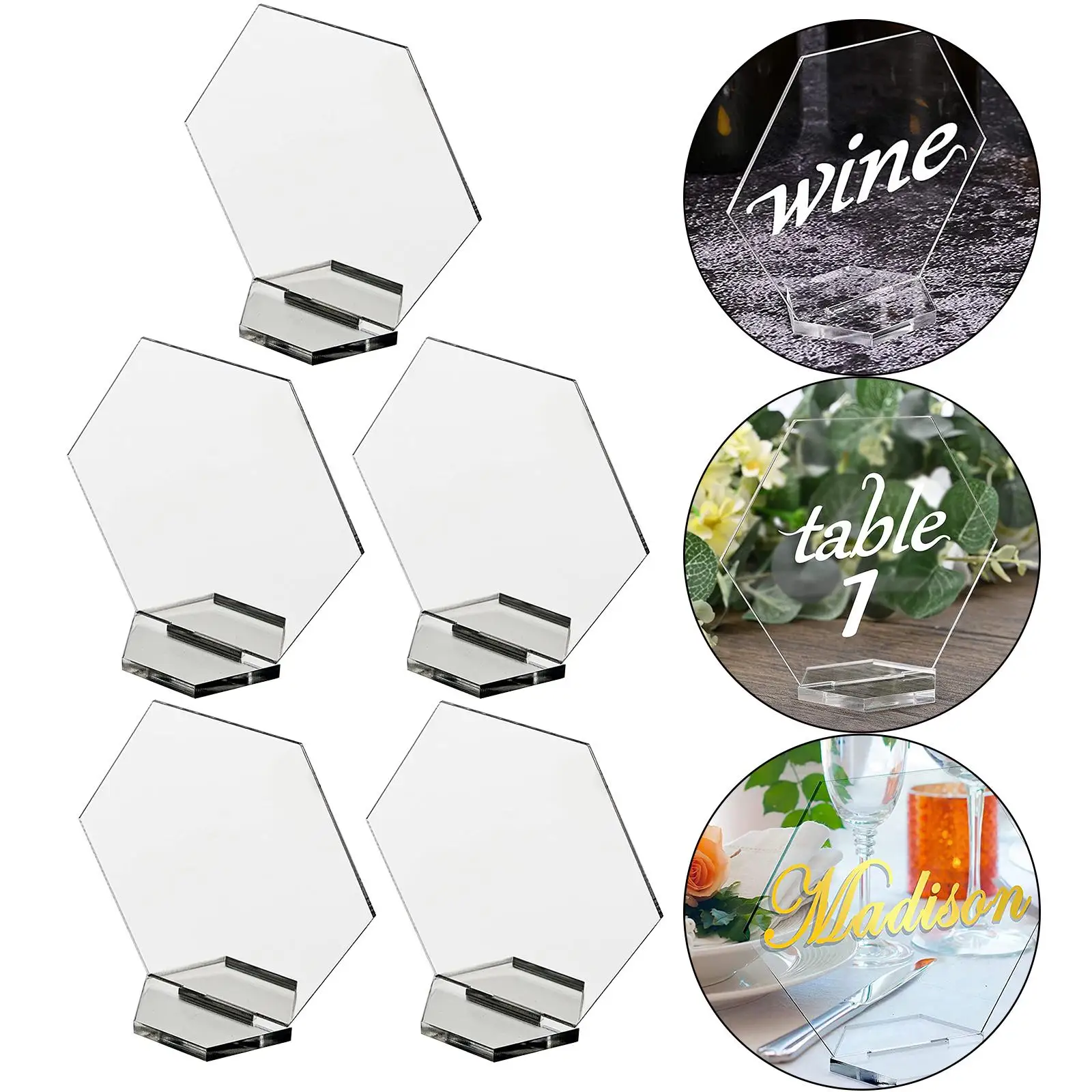 Clear Hexagon Acrylic Place Card Blank Seating Cards Guest Name Cards for Wedding Birthday Party Banquet Decoration