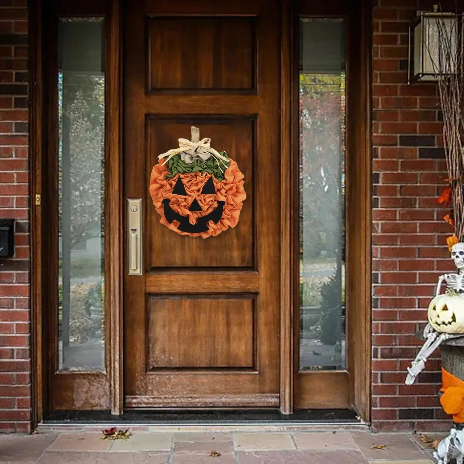 Halloween Pumpkin Door Hanging Wreath Decorations Sturdy Multipurpose Burlap Material 12inch for Autumn Harvest Thanksgiving