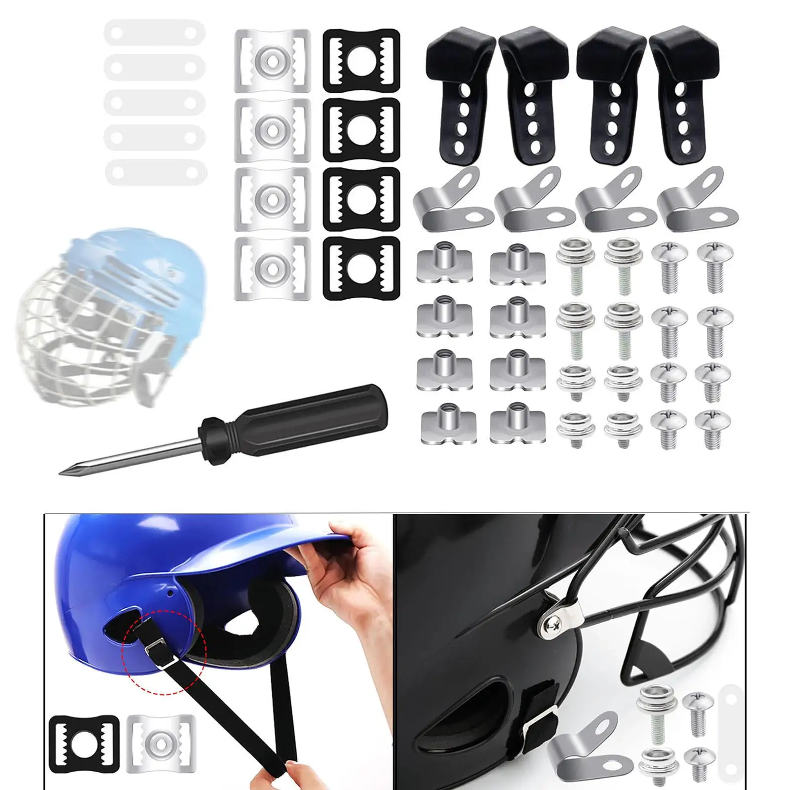 61 Pcs Hockey Helmet Repair Kit Hockey Equipment Chin Buckle Hardware Kit Screws