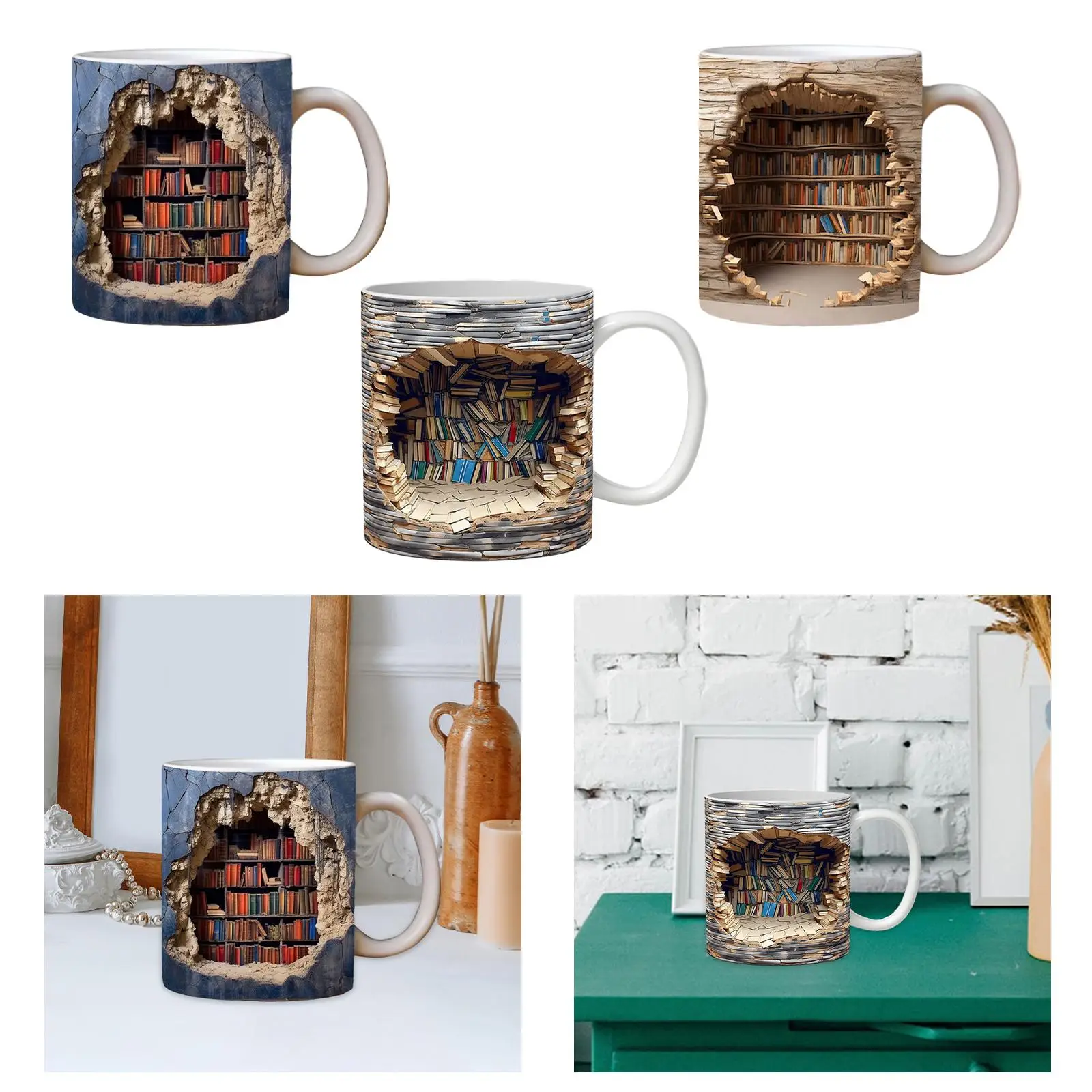 Bookworm Coffee Mug 3D Bookshelf Mug Handmade Pottery Mug Tea Cup Gift for Readers Book Lovers Coffee Mug Book Club Drinking Cup
