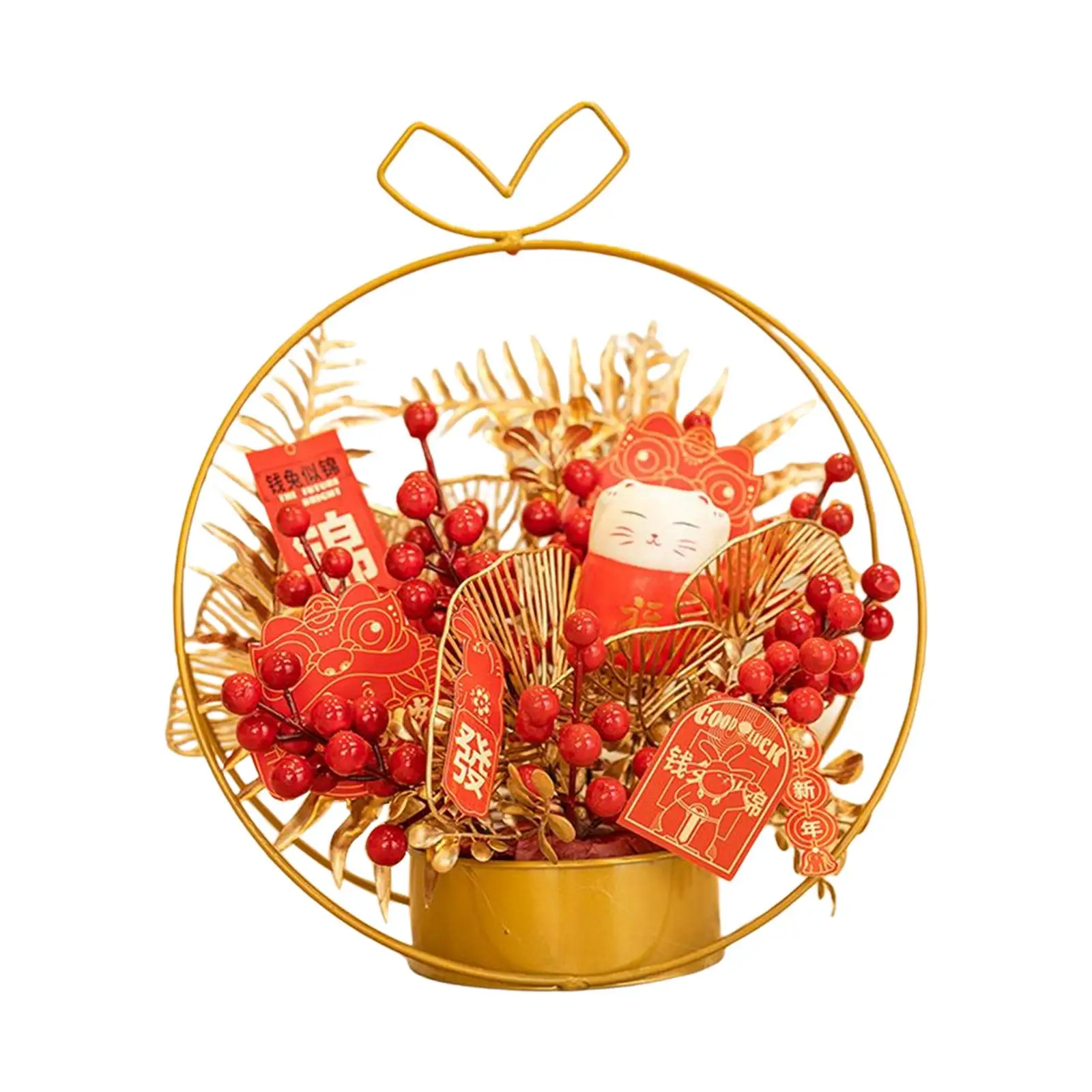 Simulation Chinese Flower Iron Basket Table Centerpiece Decor Classic Chinese Red Color Wedding Party Gift Accessory Decorative