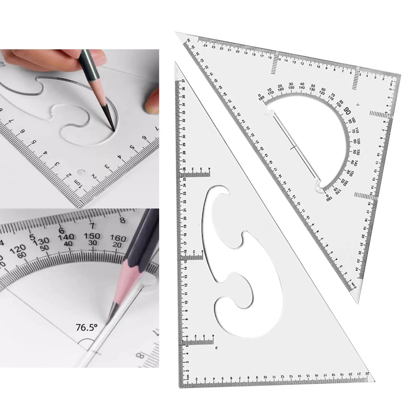 2Pcs Triangle Ruler Square Durable Transparent Square Ruler Measuring Tool for Designer Architect Carpenter Engineer Woodworking