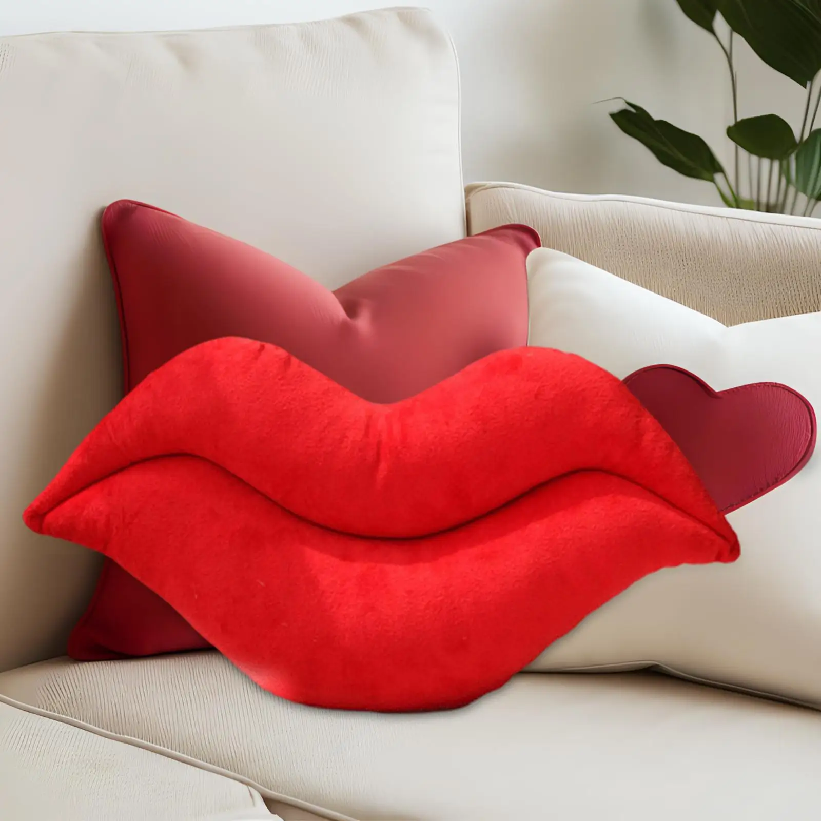 Lip Shaped Throw Pillow Cute Lightweight Valentines Day Decor Decorative Pillow for Car Seats Hotel Couch Bench Family Members