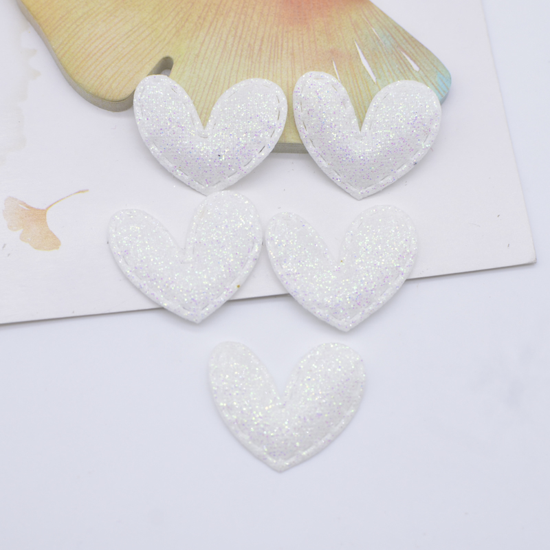 100 Stück 25 x 20 mm Bling-Herz-gepolsterte Glitzer-Stoff-Applikationen für DIY-Kopfbedeckungen, Schleife, Dekor, Zubehör, Basteln, Kleidung, Nähen – Detail 4