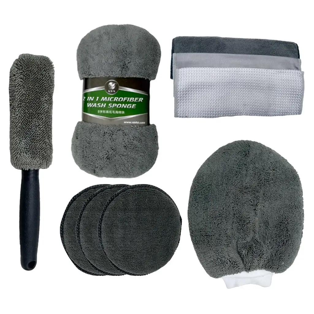 9Pcs  Tools, Car Wash Tools for Detailing InteriorsCleaning Cloth - Car Wash Sponges - Tire Brush