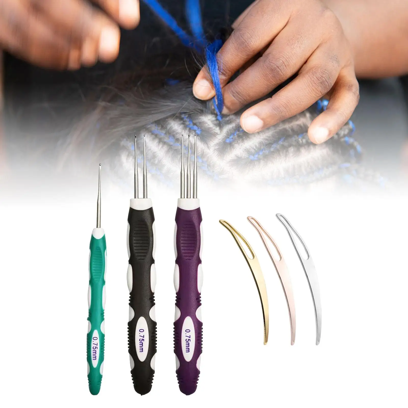 6Pcs Dreadlock Crochet Hook for Hair Hair Making Silicone Handle Hair Braiding Tool