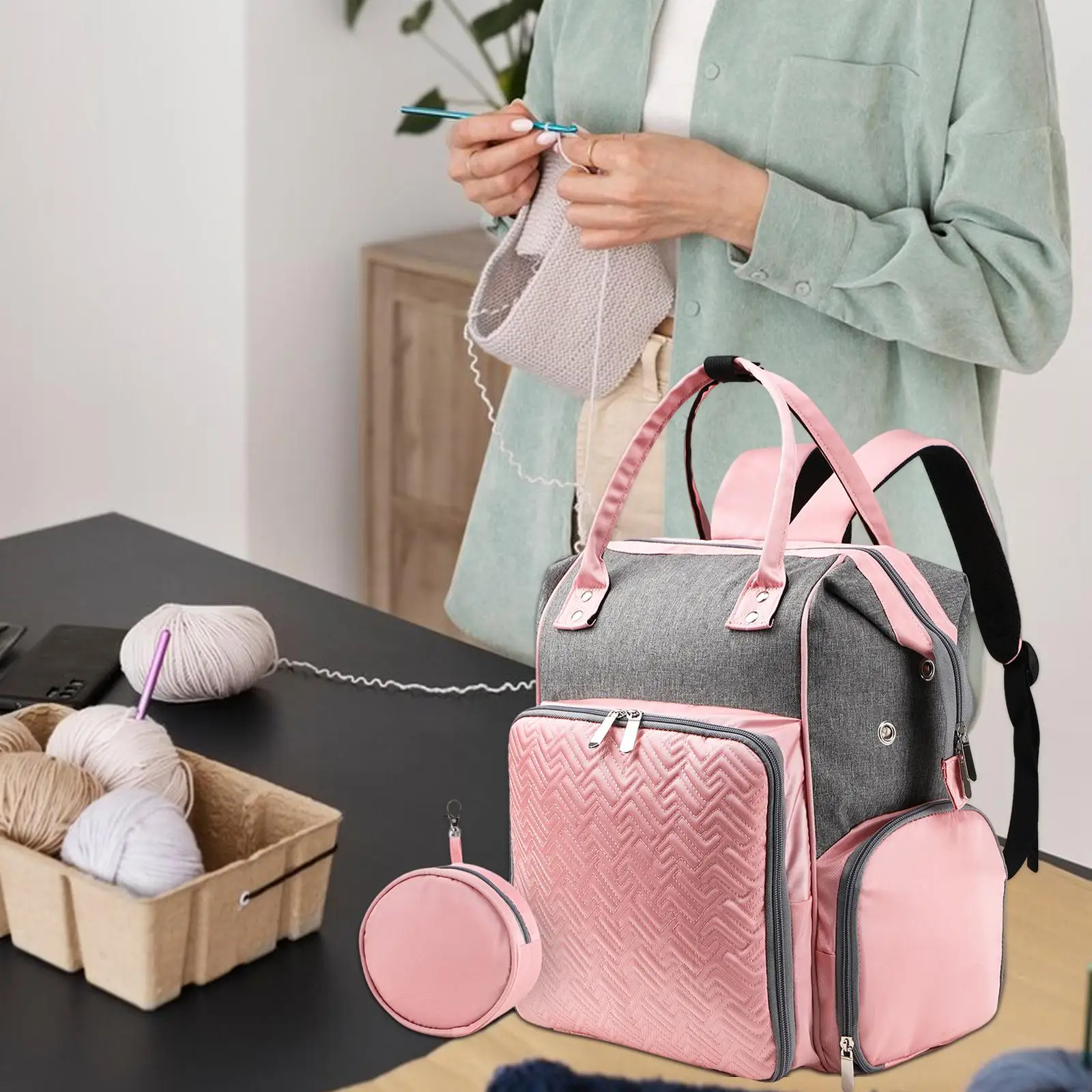 Knitting Bag Backpack Crochet Accessories Portable Water Resistance Knitting Supplies Bag Backpack for Knitting Enthusiasts