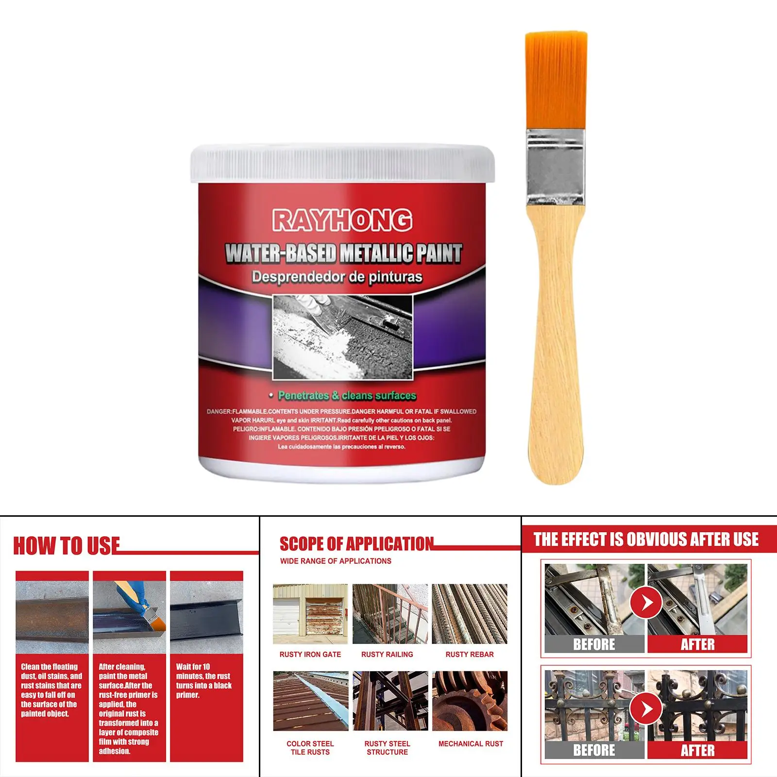 Water based Metal Rust Remover Car   Paint with Brush Fit for Mower