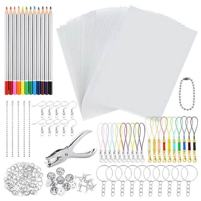 33/145/198 Pcs Shrink Plastic Set Shrinky Art Film Paper Sheet Heat Blank  Keychain Earring DIY Kit Drawing Art Supplies for Kids