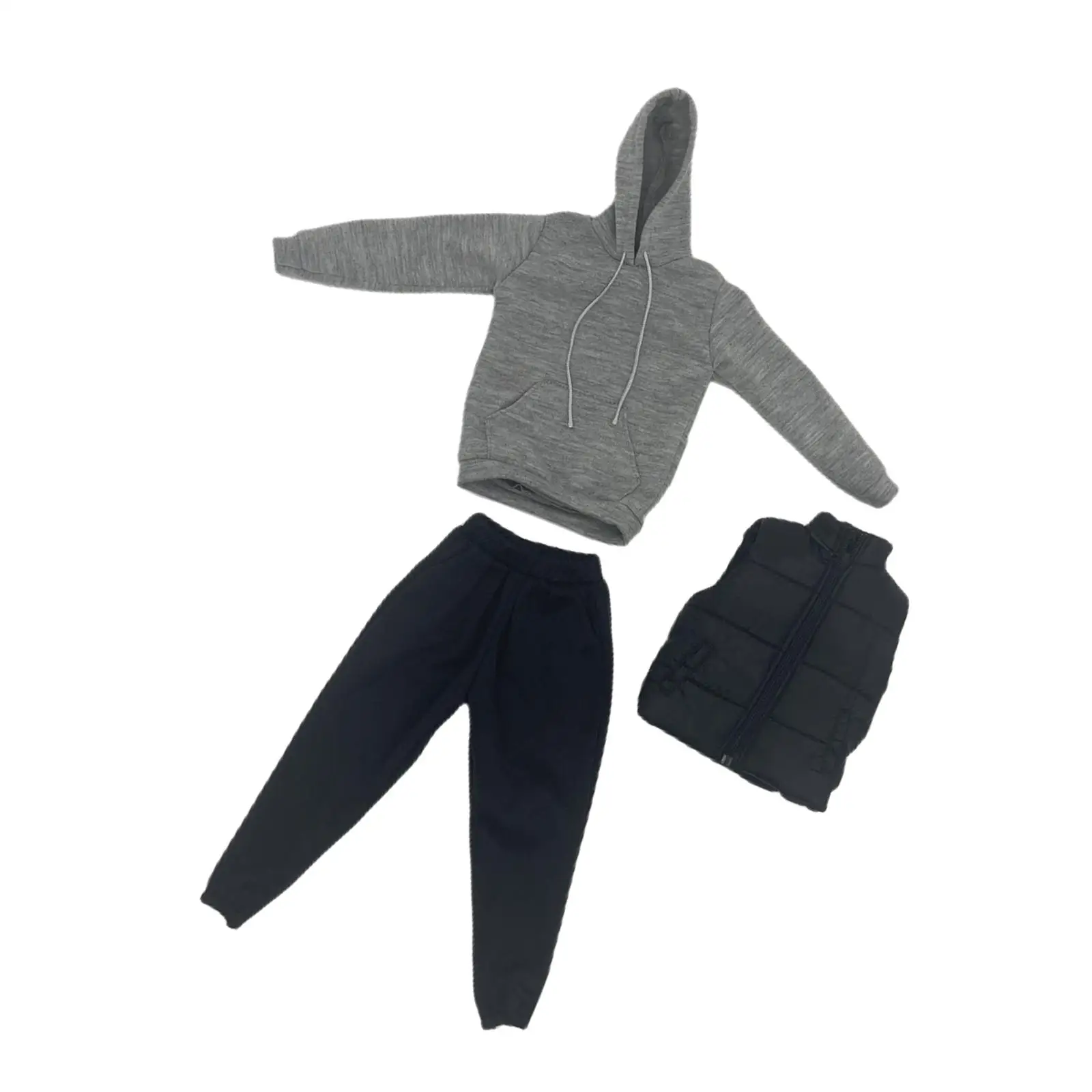 3 Pieces 1:6`s Clothes Includes Waistcoat, Top Hoodie and Pants for 12`` Action Figures Accessories