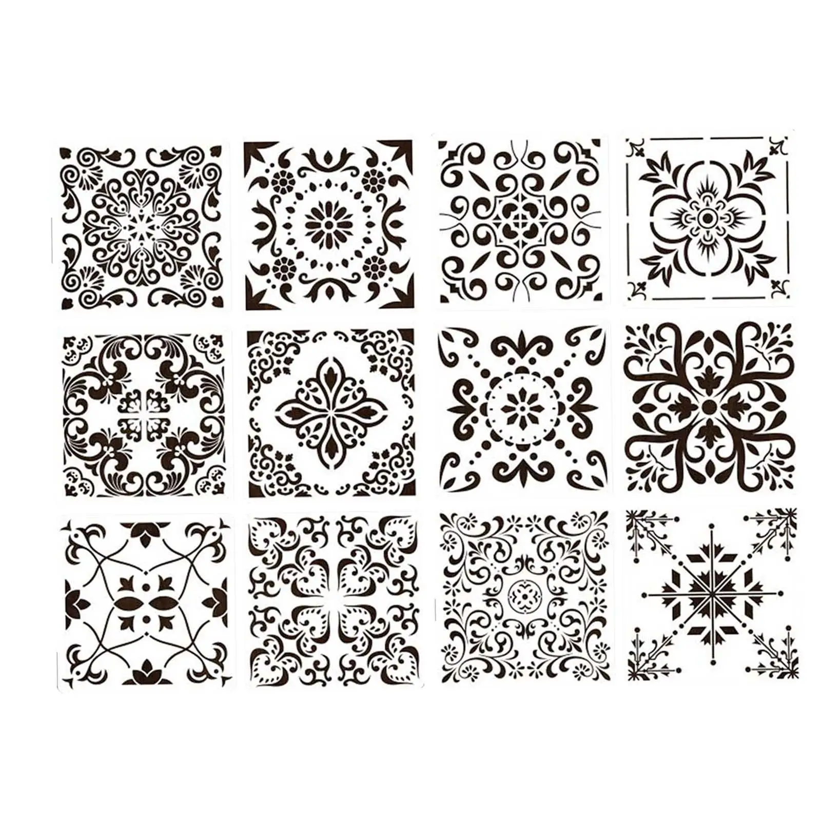 12x Mandala Stencil Template Reused DIY Craft Painting Tool Drawing Templates for Metal Fabric Outdoor Indoor