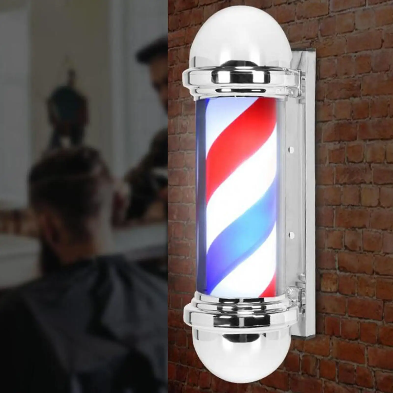 Rotating Barber Pole Lights LED Strip Rainproof Novelty Hair Salon Sign Open
