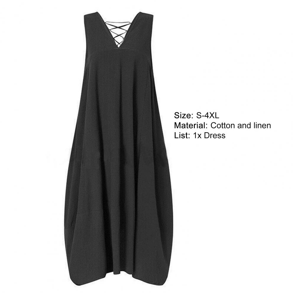 Hem Baggy Vestido V-Neck Sem Mangas Solto