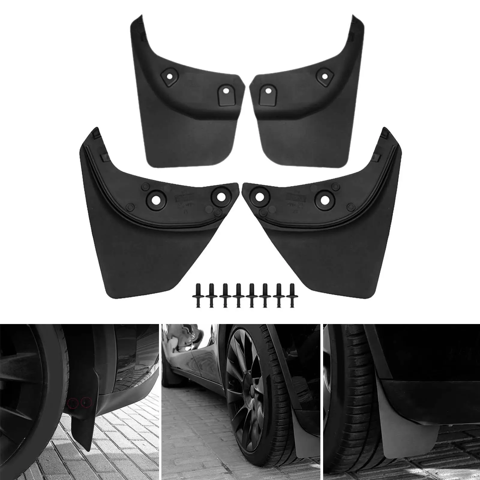 4Pcs Car Wheel Mud Flaps PP / TPE Universal Splash Guards Mudguard Fender Fit for Tesla Model Y No Drilling Required