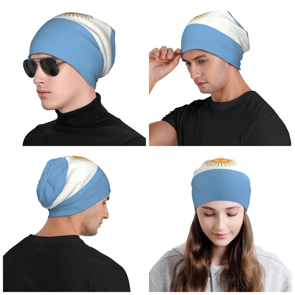 Benutzer definierte Flagge von Argentinien Schädel Mützen Mützen Männer Frauen Unisex Straße Winter warme Strick mütze Erwachsenen Motorhaube Hüte – Detail 6