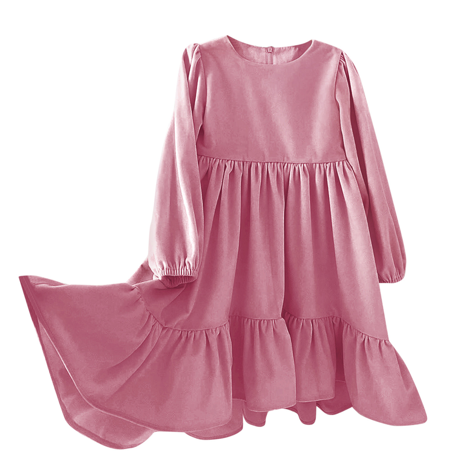 Girl Ruffle Dress Kids Little Party Vestido Autumn Winter Long Sleeve Solid Irregular Princess Ruffle Casual Party Dresses