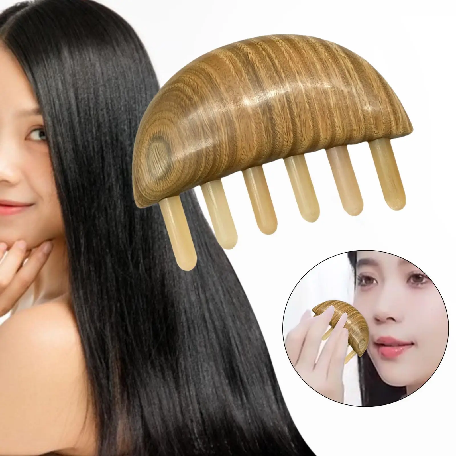 Green Sandalwood Large Teeth Hair Comb with Massage Back 10.5x7.5x2.5cm Portable