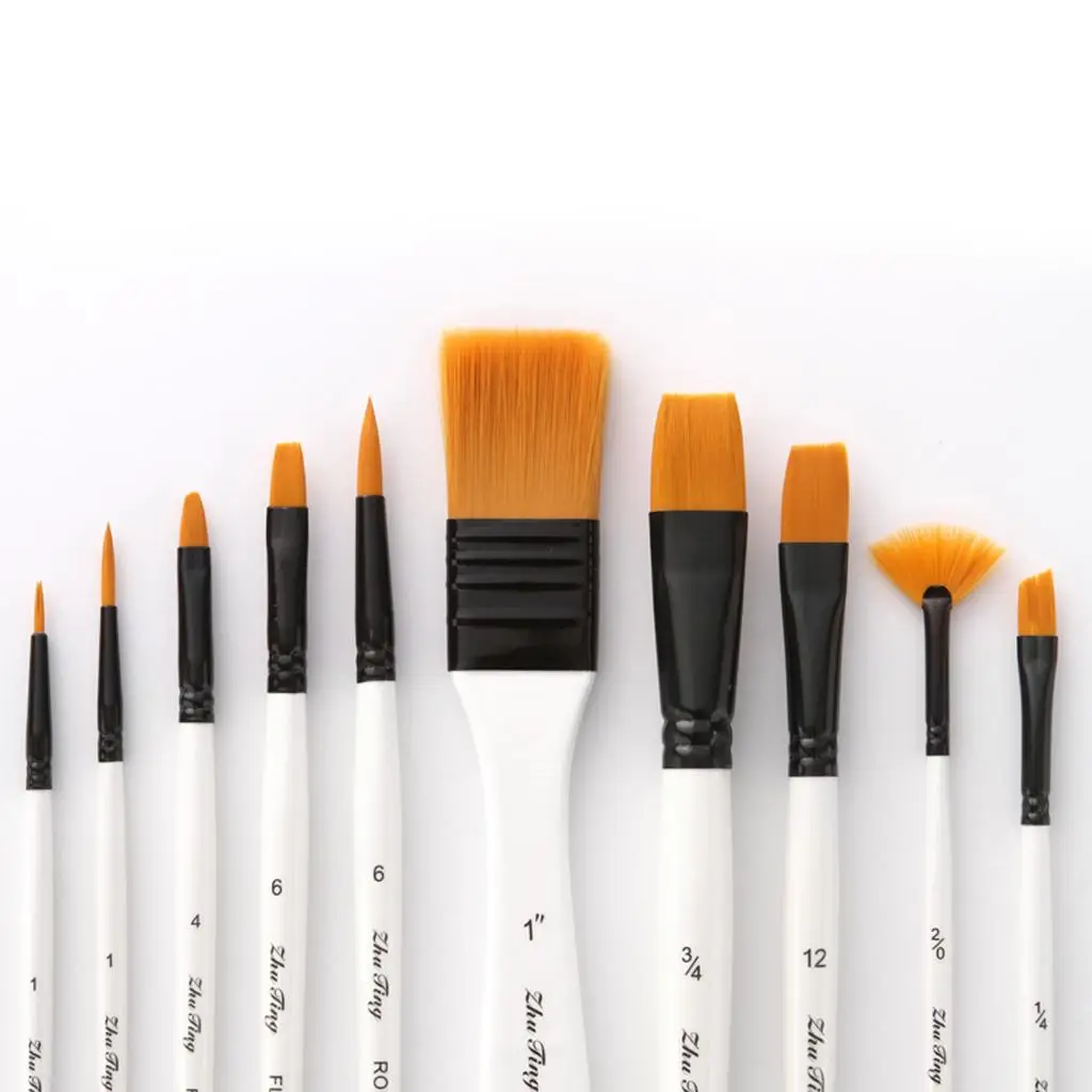 10pc Nylon Hair Brush Set Acrylic Oil  Paint Brush Case Set DIY