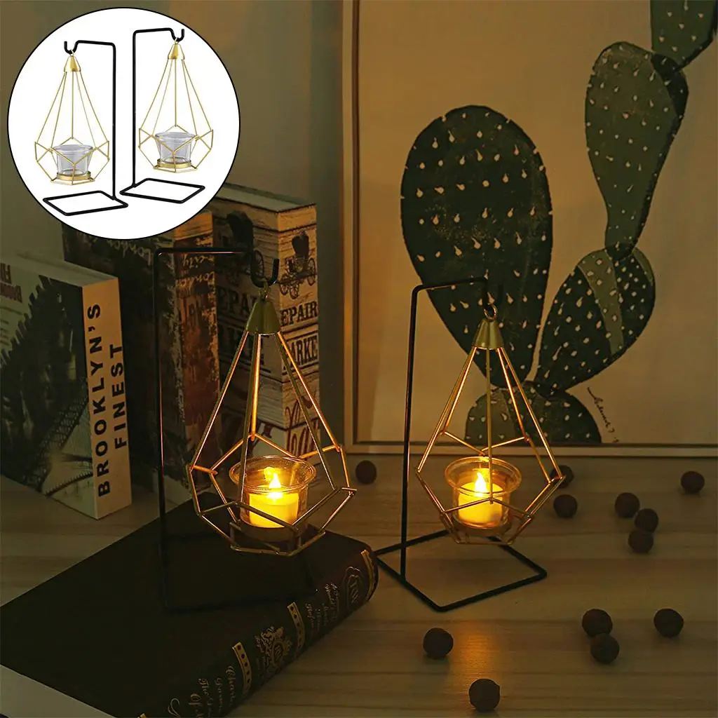 Metal Wire Iron Tealight Candle Holders for Tables Bathroom Decorations Geometric Shape Holders Set of 2