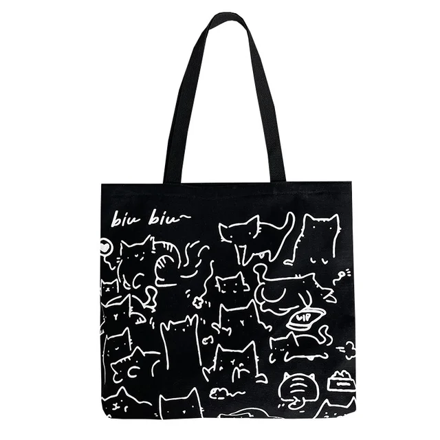 Canvas Bags Handbag for Women Shopper Cute Cat Tote Bag with Zipper  Designer Bag Japanese Style Cartoon Small Shoulder Bags - AliExpress