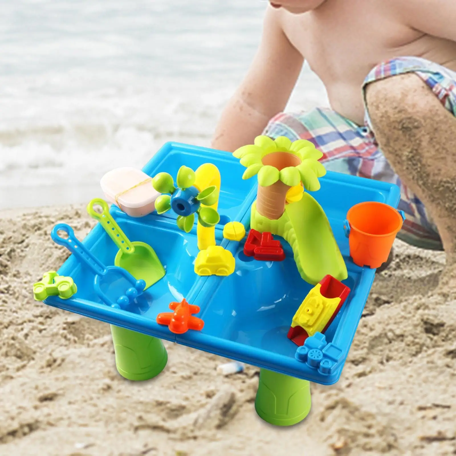 24Pcs Summer Water Table Activity Outdoor Backyard Beach Sandbox Table Playset for Toddler Children Kids Girls Boys Gifts