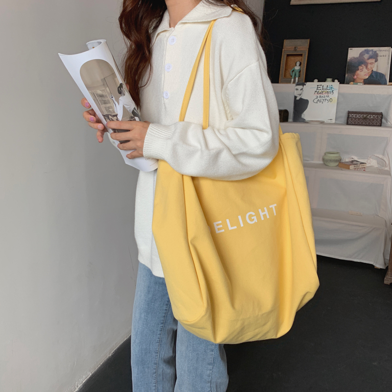 Large Canvas Handbag Women Candy Color Letter Shopping Tote Simple Lady  Shoulder Bag Big Capacity Handle Bag Students Books Bags