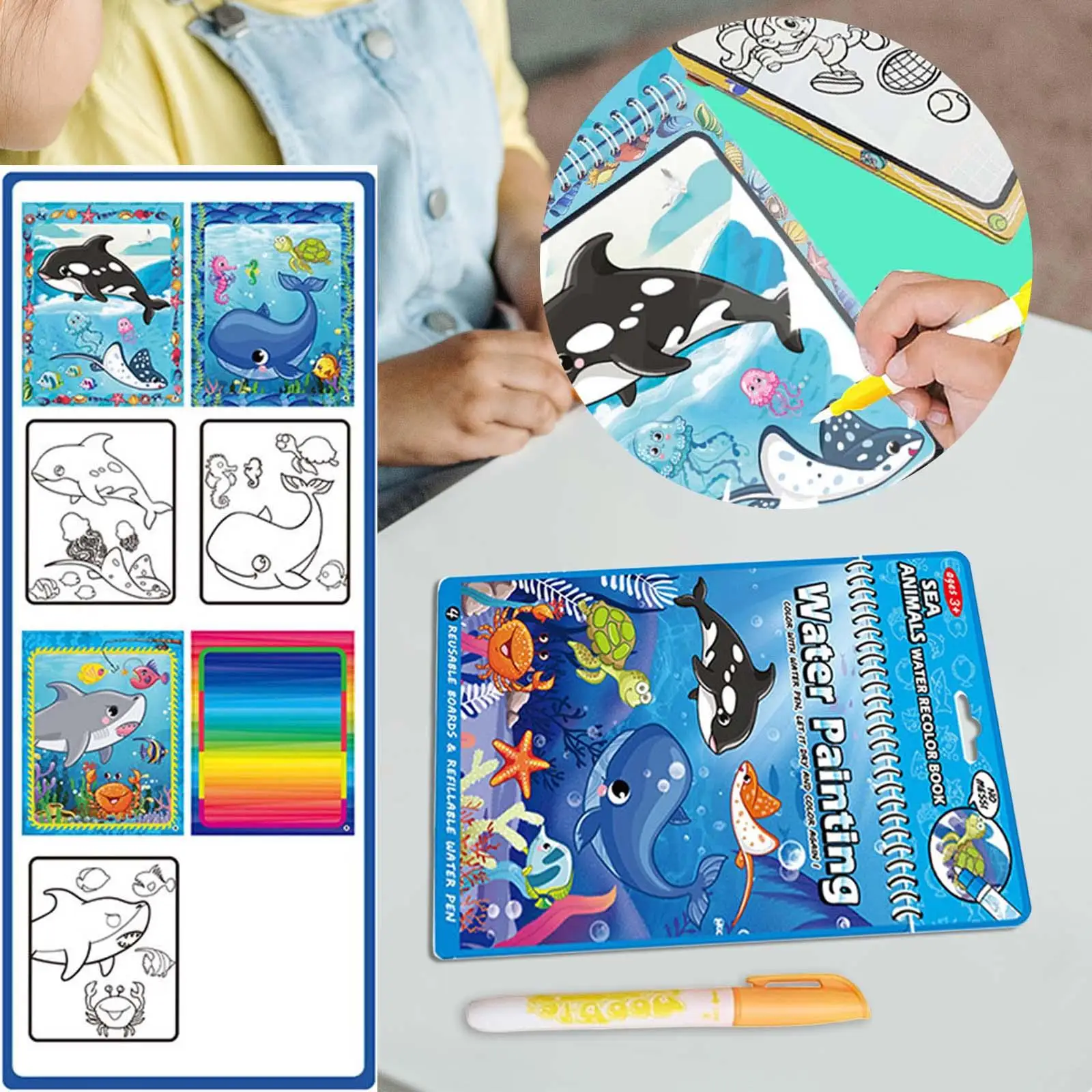 Painting Books Reusable Colouring Book with Pen Travel Toys Doodle Board