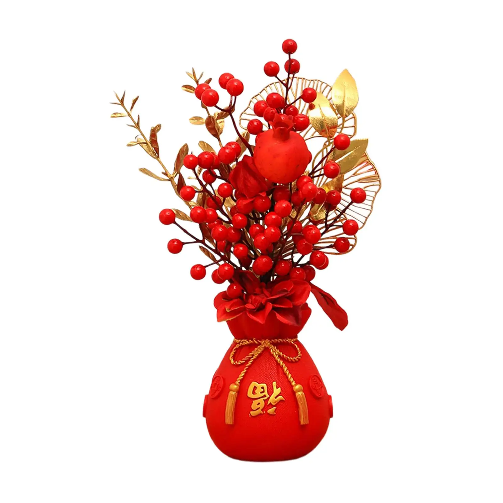 Chinese New Year Ornament Spring Festival Artificial Branches Decoration Fu Character Red Berries Tree for Outdoor Indoor Window
