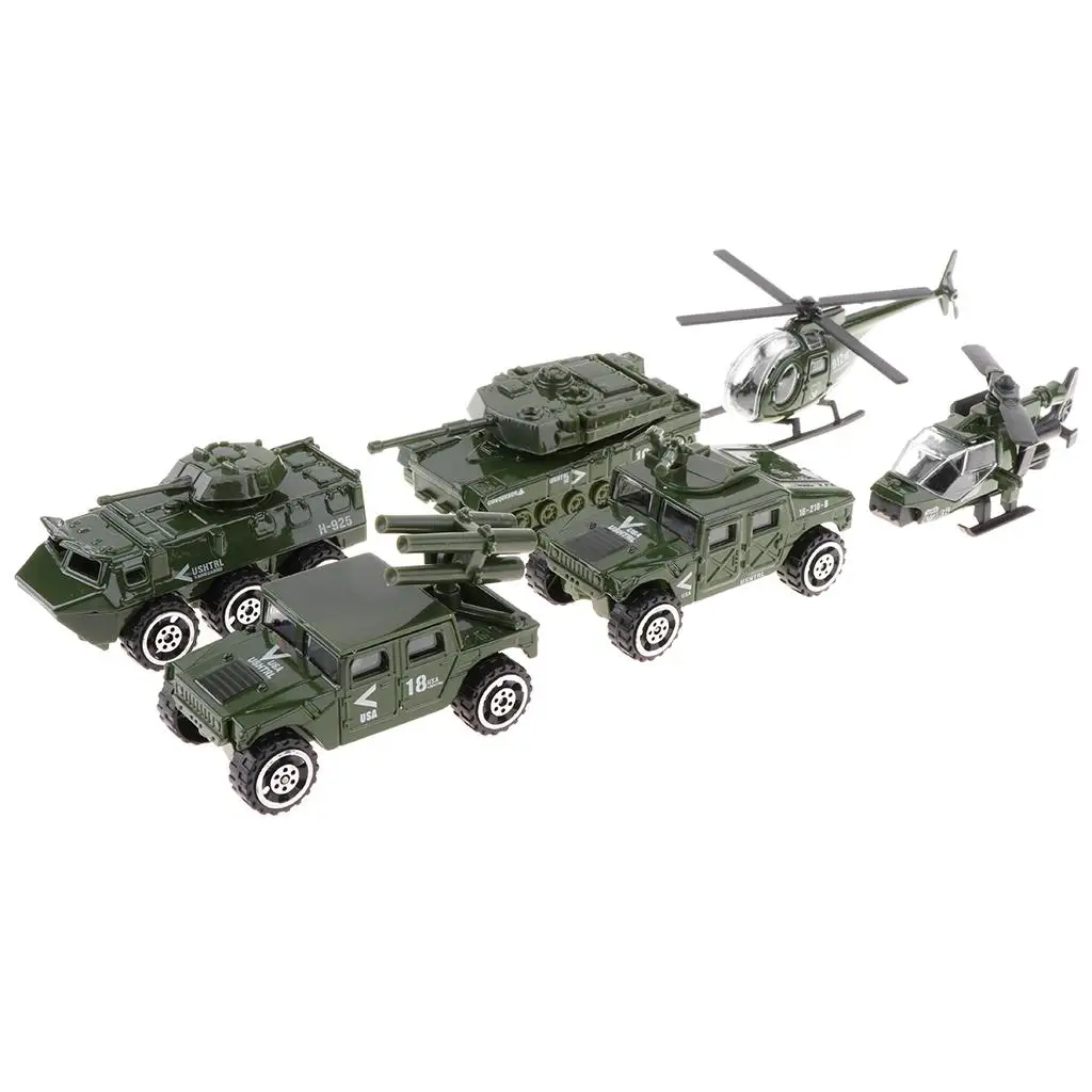 6 Pieces Army Vehicle Toy Set 1:87 Diecast Alloy  Model Car Playset  Truck for   for Kids