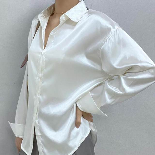 730828H  Old lady in satin blouse, Perfect white shirt, Ladies blouse  designs