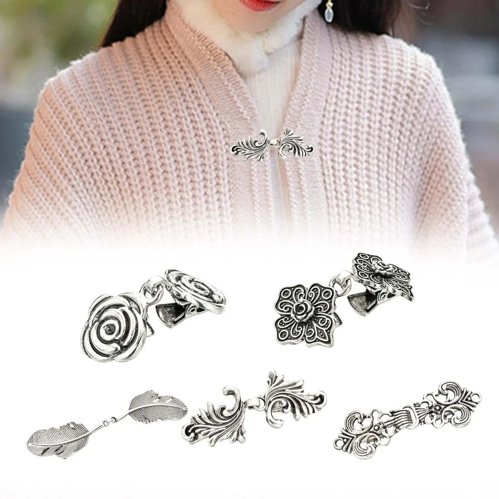 5 Pieces Sweater Brooch Clip Decor Shirt Brooch Clips Fashion Alloy Cardigan Clasp for Cloak Clothes Collar Scarf Girls wearing
