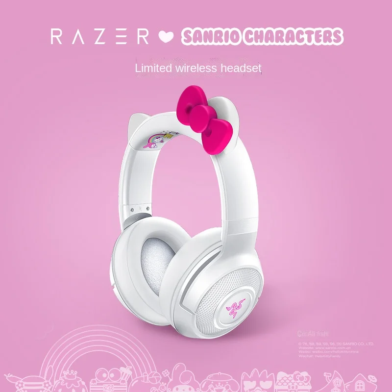 Genuine Sanrio Hello Kitty Razer Wireless Bluetooth Headphones Headset  Mouse Keyboard Mouse Pad Game Set Women Cute Headphones