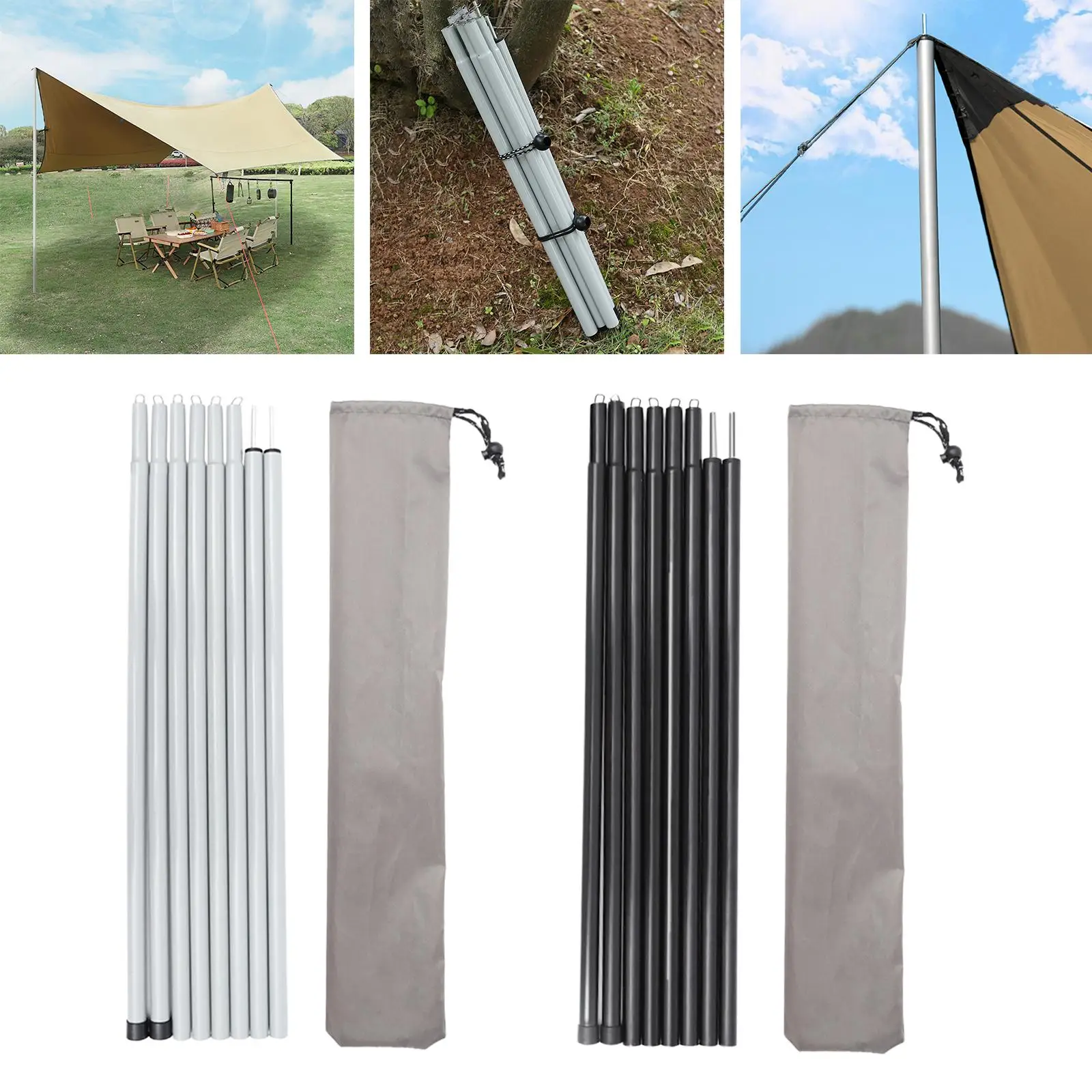 8x Tent Rods Awning Support Pole with Storage Bag Adjustable