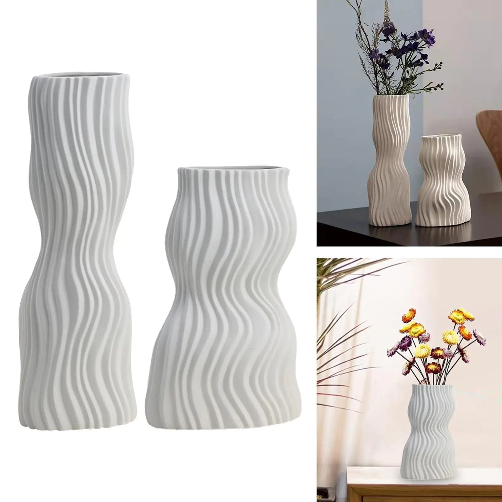 Water Pleated Ceramic Flower Vase Simple Modern Geometric Flower Arrangement Vase for Home Party Decor